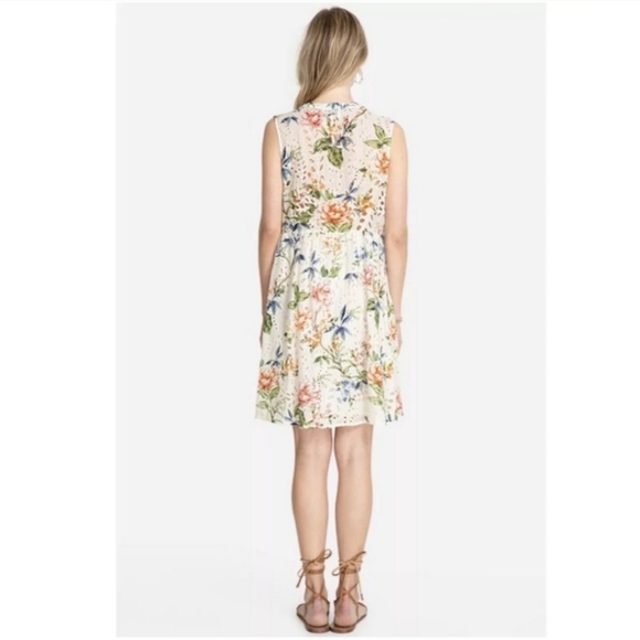 Johnny Was Jade Caprice Women Floral Lace Up Eyelet Silk Blend Mini Dress Size L - Picture 2 of 10